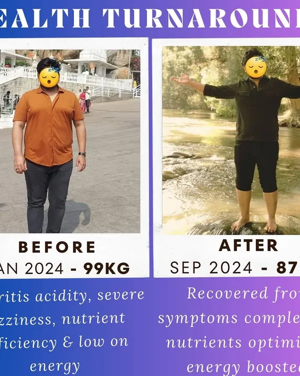 This is what real commitment looks like. This client went from 99kg to 87kg, completely recovering from gastritis, acidity, and severe dizziness. We worked together to optimize his nutrition and boost his energy, proving that sustainable change is possible.