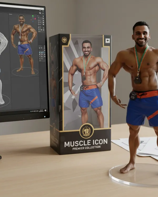 Gemini vibes. A fun, creative edit showing a 3D model and action figure of my physique. It's a reminder to not always take things too seriously, even when you're serious about your goals.
