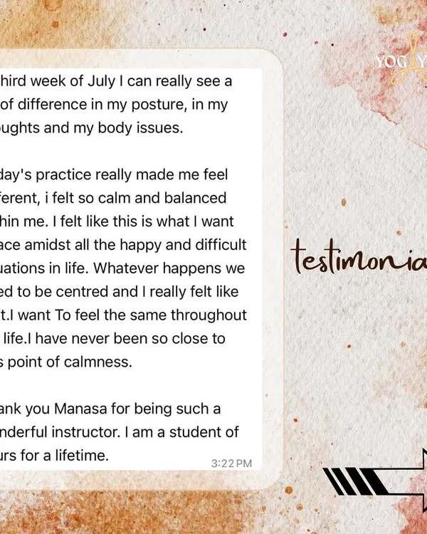 This student shares their feeling of finding peace and balance amidst life's difficulties. After just a few weeks of practice, they noticed a difference in their posture, thoughts, and body, and felt a sense of centeredness they had never experienced before.