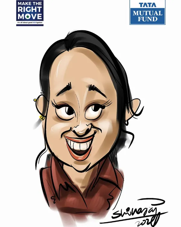 A digital caricature portrait from a corporate event with Tata Mutual Fund. My art is a great way to make employees and guests feel special and appreciated.