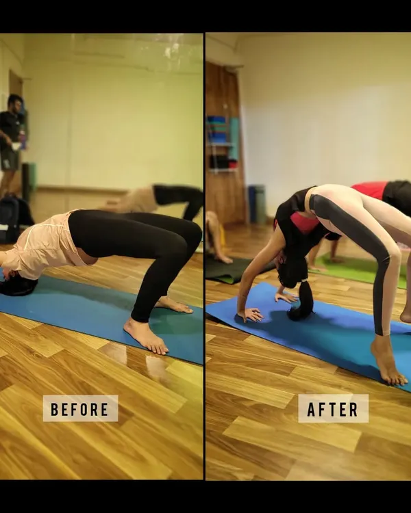 I love to see my students making progress. This student went from struggling with lifting in Chakrasana, or wheel pose, to holding it with ease. Her dedication is so inspiring.