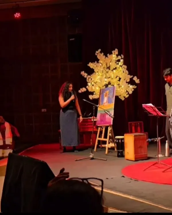 On stage at TEDx IIM Bangalore, sharing my thoughts on art and sustainability while painting. Performing live allows me to combine my passion for speaking and creating, engaging the audience in a multi-sensory experience.