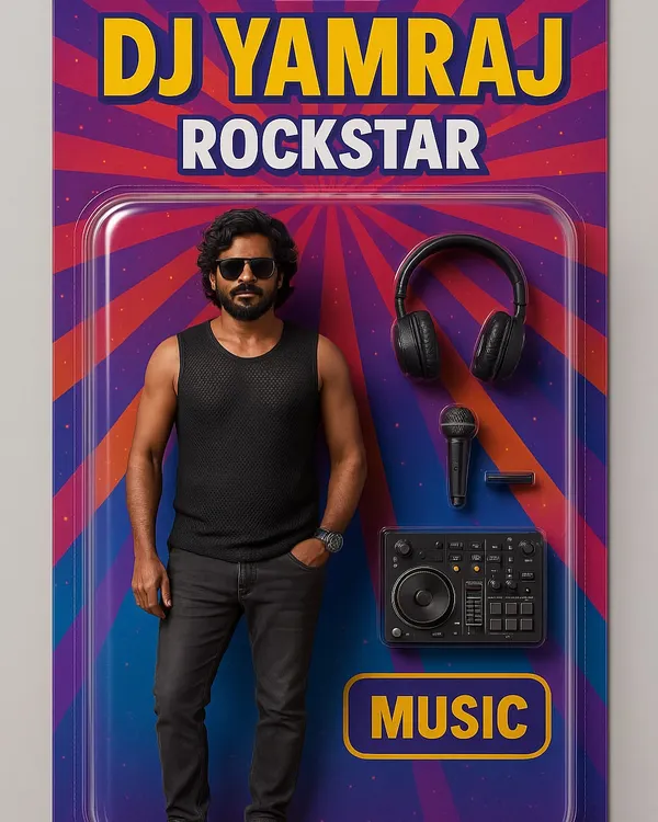 They put me in a toy box. This fun graphic shows me as the 'Rockstar' action figure, complete with my headphones, mic, and deck. The real thing is available for your events.