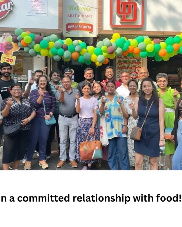 A happy group of foodies on our Thindi Walk in Basavanagudi, Bengaluru. We are in a committed relationship with food, exploring everything from idlis and dosas to filter coffee.