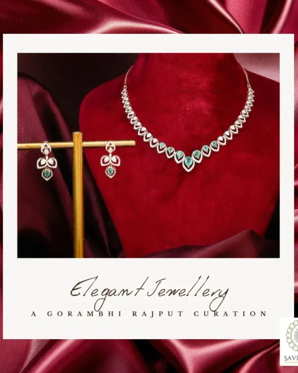 This diamond and emerald necklace set is designed to mesmerize. The necklace features a cascade of heart-shaped emeralds, each haloed by brilliant diamonds, creating a look of classic elegance. The matching earrings complete the set, perfect for making a signature statement at any formal event.