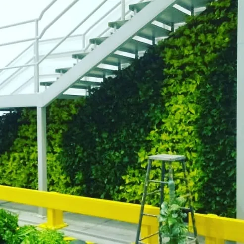 This is a full-height indoor vertical garden I installed under a staircase. It brings a massive amount of vibrant greenery into the space, softening the modern, industrial feel of the architecture.