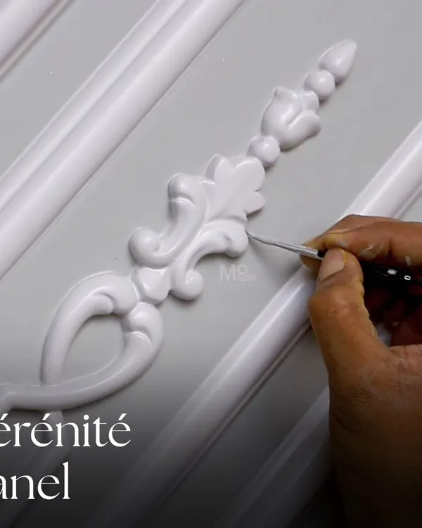 A look at the making of our Sérénité Panel. Here, an artisan meticulously carves the neoclassical details by hand. This level of precision ensures every element evokes a sense of calm elegance and character.