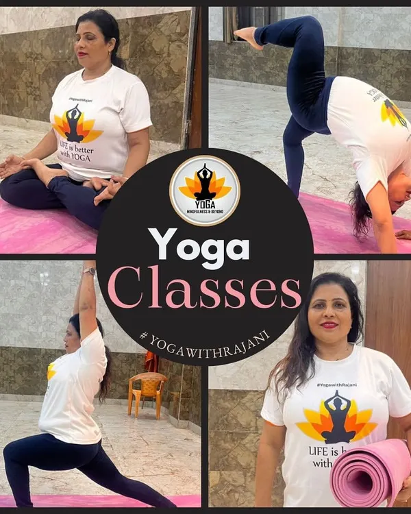 A collage showcasing the variety in my yoga classes, from seated meditative poses like Padmasana to dynamic postures like Virabhadrasana (Warrior Pose).