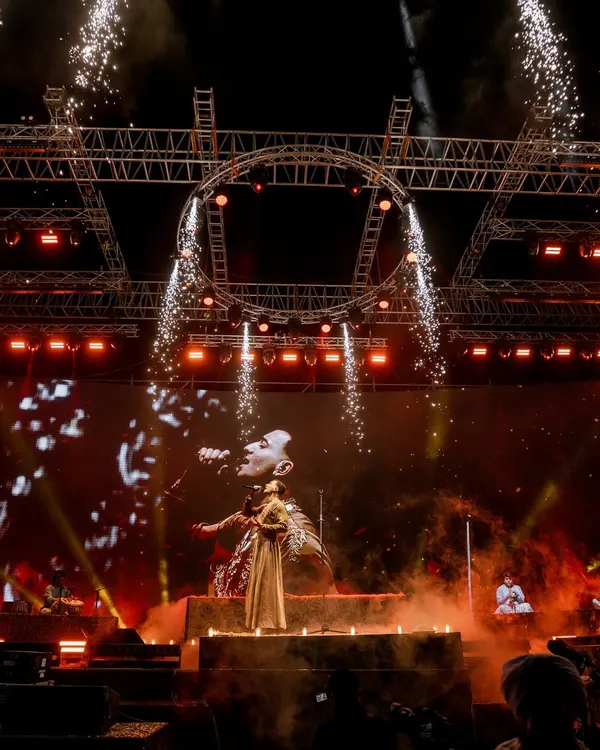 An epic moment from my India tour, with pyrotechnics lighting up the stage. These large-scale productions allow me to create a truly immersive and unforgettable visual and auditory experience.