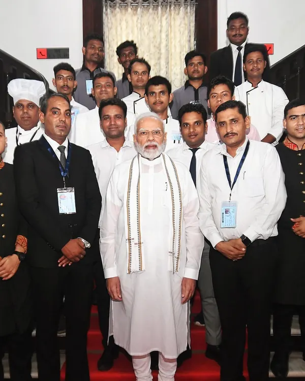 It is our greatest honour to be the trusted caterer for the Honourable Prime Minister of India, Shri Narendra Modi. This photograph represents our team's dedication to delivering impeccable service and culinary excellence at the highest level.