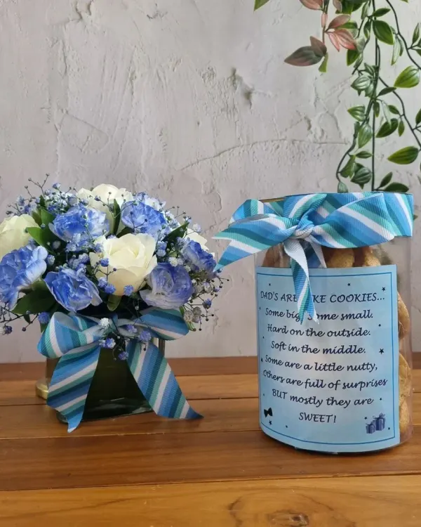 For Father's Day, I pair a beautiful bouquet with a jar of my handmade cookies. The label says it all: "Dads are like cookies... mostly they are SWEET!"