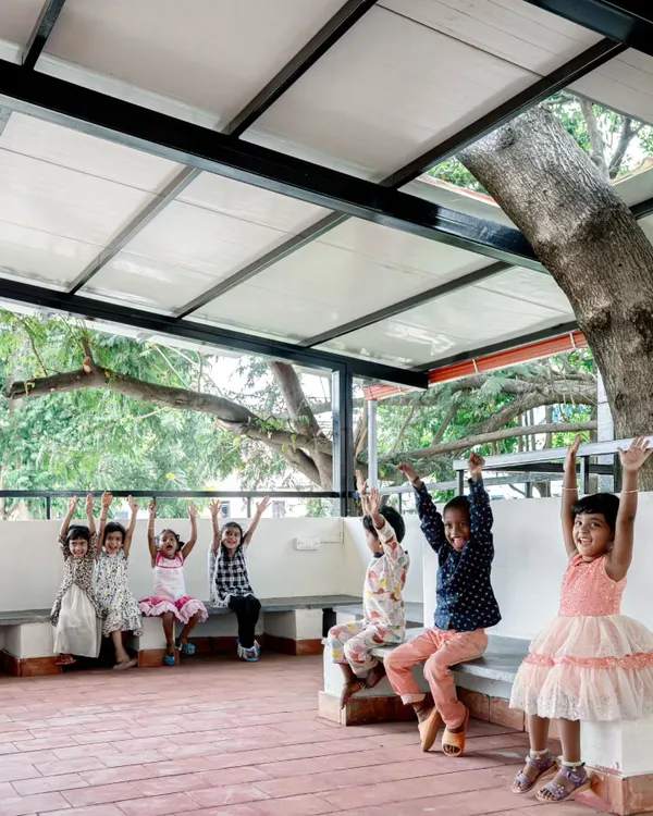This is why I do what I do. For this NGO school, we created a semi-open terrace that serves as a safe, joyful space for children to learn and play. The design uses a sloped roof and insulated puff sheets for sun protection and handmade terracotta tiles to keep the floor cool, creating a comfortable environment that connects the kids with nature.