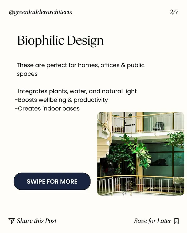 We integrate biophilic design into our projects to connect people with nature. This involves using natural light, water features, and plenty of plants to create indoor oases that boost wellbeing and productivity in homes and offices.