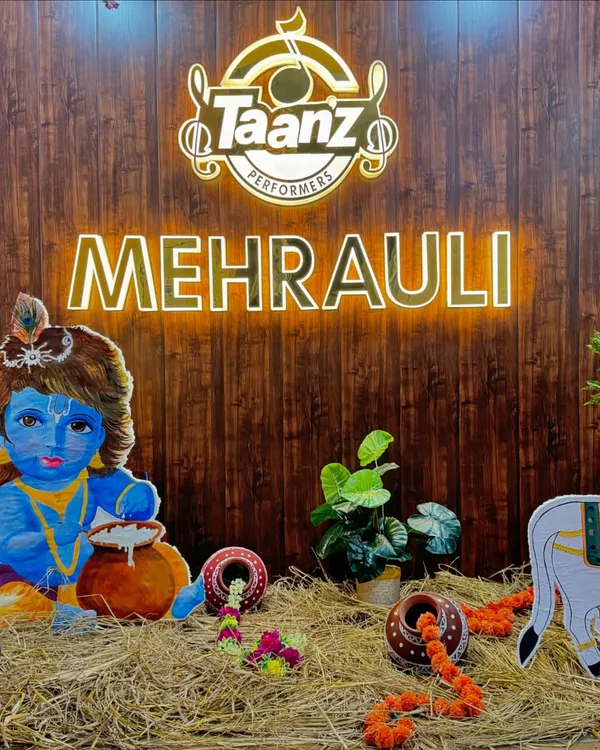 Our studio is all set for Janmashtami. We create a festive atmosphere with traditional decorations like hay, matkas, and a beautiful cutout of little Krishna.