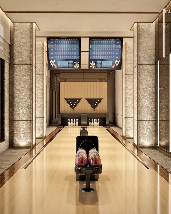 The city's loftiest bowling alley, located in our South Mumbai residential tower. This state-of-the-art amenity offers endless entertainment with breathtaking, panoramic views of the urban landscape through a full-length window.