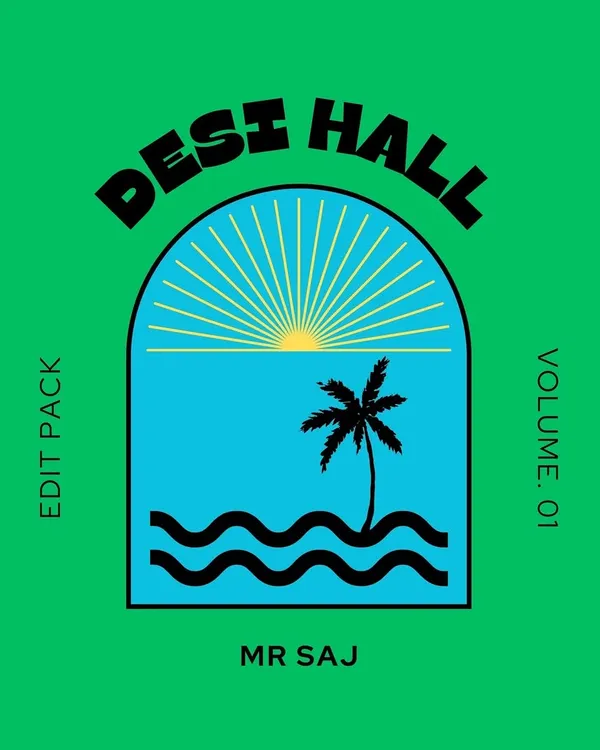 This is the official cover for my 'DESI HALL VOL. 1' edit pack. It's a cross-cultural experience blending Desi and Dancehall sounds, featuring three new edits. It's available for free download on Bandcamp for all my DJs.