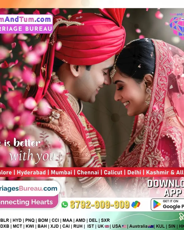 A happy couple enjoying a moment together, surrounded by falling petals. This image captures the romance and happiness that a good marriage brings, reminding us that life is truly better with the right partner.
