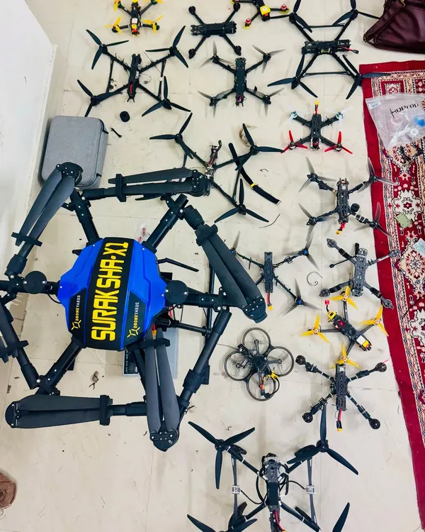 My arsenal of drones. This is just a part of my collection, from large cinematic rigs to small, agile FPV drones, each one a tool for a specific type of shot.