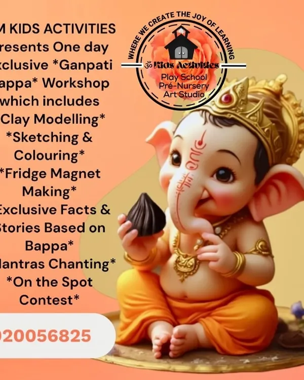 Celebrate Ganpati Bappa with our exclusive one-day workshop. This special session includes clay modeling, sketching, fridge magnet making, and storytelling all centered around Lord Ganesha. It's a perfect blend of art, culture, and devotion for kids aged 6-12.