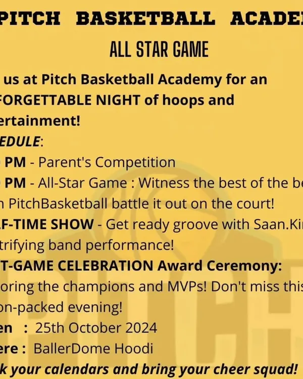 The schedule for our All-Star Game night, an unforgettable evening of hoops and entertainment for the entire academy community.