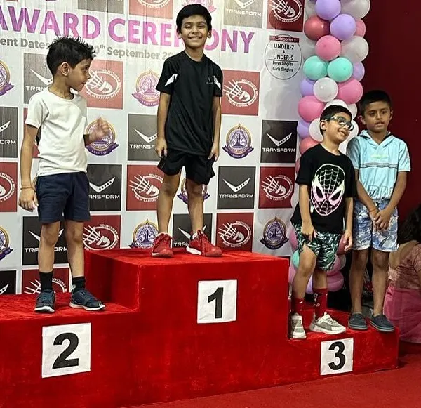 A proud moment for the academy as our 6-year-old player, Advit Mishra, stands on the winner's podium. His victory in the U-7 Boys Singles at the Delhi State Badminton Championship is an inspiration.