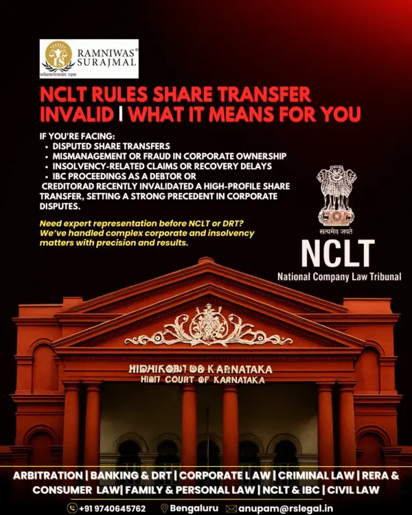 A recent NCLT ruling invalidated a high-profile share transfer, setting a new precedent for corporate disputes. If you are facing disputed transfers, mismanagement, or recovery delays under IBC, we provide expert representation before the NCLT and DRT to protect your interests.