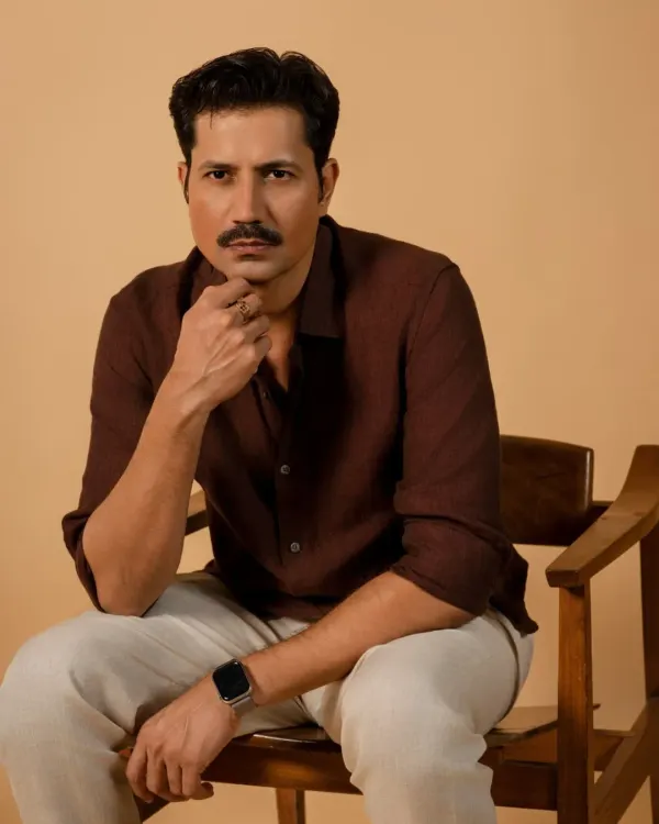 A close up portrait of Sumeet Vyas during our editorial session. The direct gaze and simple lighting were intended to create a powerful, intimate portrait that reveals a layer of his thoughtful personality.