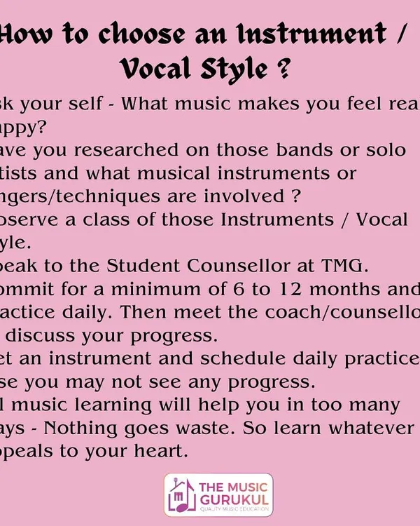 Wondering how to choose an instrument or vocal style? This guide offers simple pointers to help you look within, research what you love, and commit to the journey. The best choice is what makes you happy.