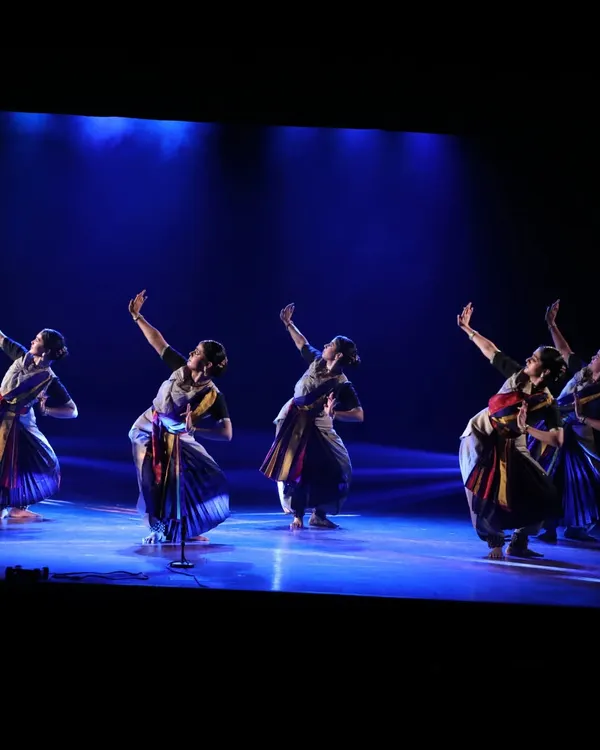 A moment of synchronized grace from my production 'Ikshana', a large-scale ensemble piece that uses Bharatanatyam to explore the narrative of climate change. This is an example of how I approach full-show production, from concept to stage.
