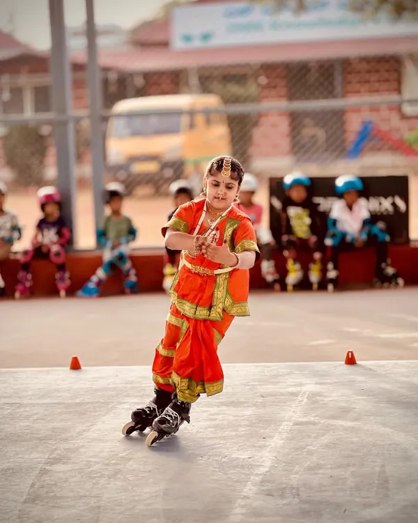 A beautiful and unique performance by one of our students, blending classical Indian dance with roller skating. This was a highlight of our Republic Day celebration at the arena.