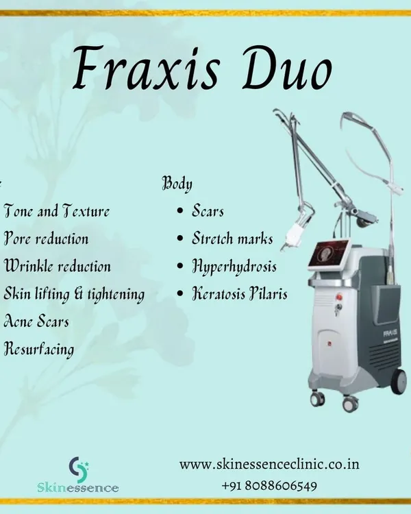 The Fraxis Duo is a versatile system I use for treating a wide range of concerns on both the face and body. It is highly effective for improving skin tone and texture, reducing pores and acne scars, and addressing body concerns like surgical scars and stretch marks.