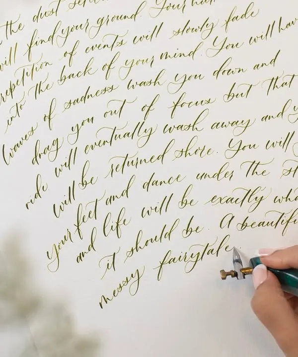 Sometimes I just need to write, to let the ink flow and create my own messy fairytale. This is a close-up of my modern calligraphy script, a style I love for its understated elegance.