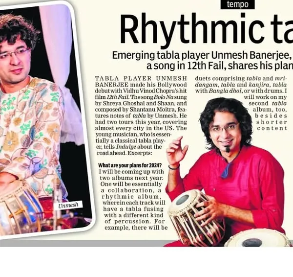 I was featured in the Anniversary Special Edition of Indulge Express, a publication of The Indian Express. I shared my thoughts on the future of tabla and my plans for the year.