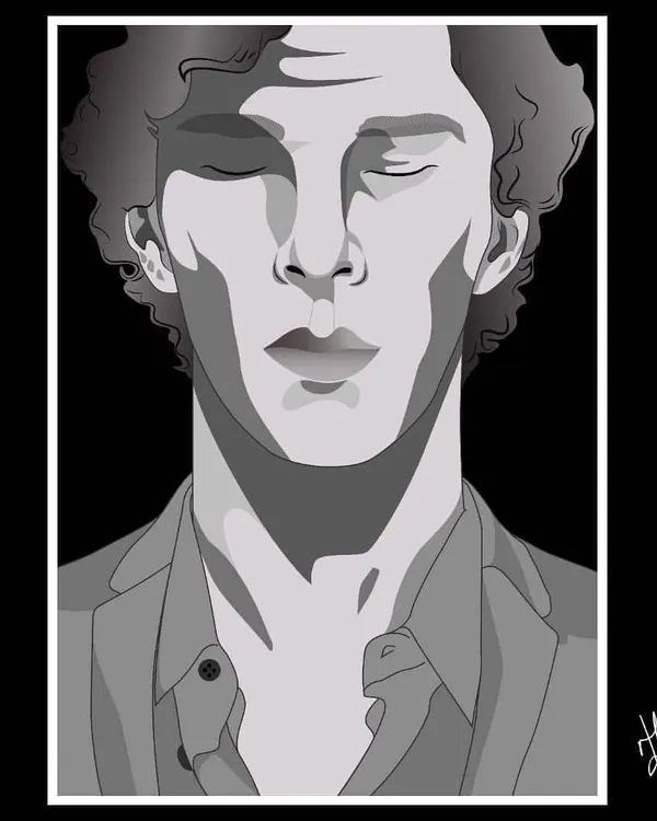 'I'm not a psychopath, I'm a high-functioning sociopath'. A grayscale portrait of Sherlock Holmes, capturing his intense and contemplative nature. This is for all the fans of the brilliant detective.