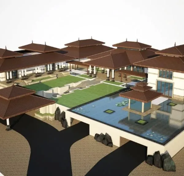 Inspired by the balance of water and land, this design reinterprets Balinese architecture. The villa appears to rise effortlessly from its surroundings, floating above serene lotus ponds on one side and embracing the Arabian Sea on the other.