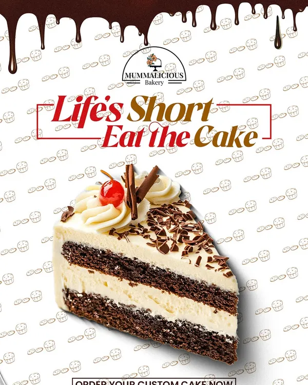 A classic slice of Black Forest cake, featuring layers of moist chocolate sponge, fresh cream, and rich chocolate shavings. It's a timeless dessert that is always a customer favorite.