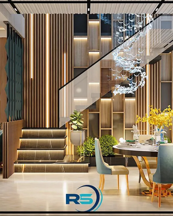 This is where the dream begins. I create comprehensive 3D designs like this one for a duplex residence, allowing you to visualize how your living room, dining area, and statement staircase will come together into one cohesive, luxurious space before we even lay the first brick.