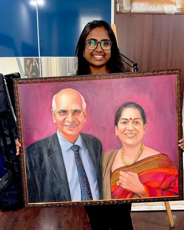 Here I am with a finished couple's portrait, ready to be sent to its new home. It's always a proud moment.