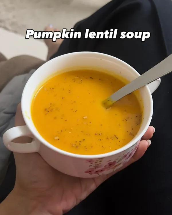 A warm and comforting bowl of pumpkin lentil soup. This soup is rich in fiber, vitamins, and plant-based protein, making it a perfect light meal for a rainy Bangalore evening.