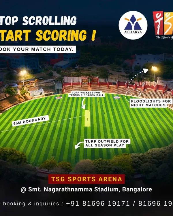 Experience cricket on a grand scale at our Smt. Nagarathnamma Stadium in Bangalore. With a 65m boundary and turf outfield, it’s the perfect venue for competitive tournaments and high-stakes matches.