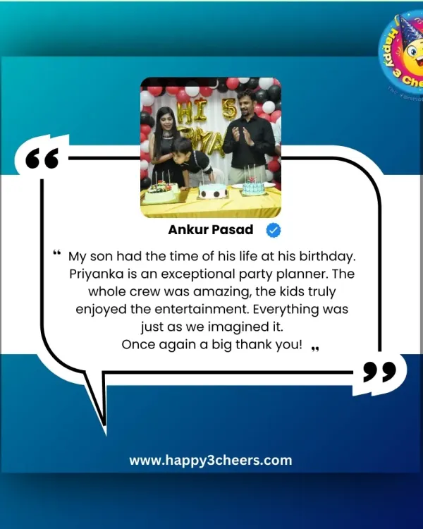 I'm so grateful for wonderful clients like Ankur. It was a pleasure working with him on his son's birthday, and I'm thrilled the kids enjoyed the entertainment and that everything was just as he imagined.
