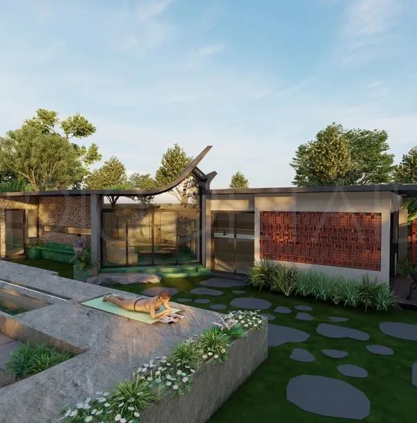 A concept for a villa where the central pool serves as a stunning transitional element, seamlessly connecting the main residence with an administrative block. The design clubs activities together to offer a diverse range of experiences.