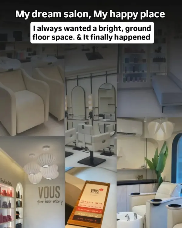This is my dream salon, my happy place. I always wanted a bright, ground floor space, and it finally happened. This collage shows the beautiful, calming environment I've created for my clients.