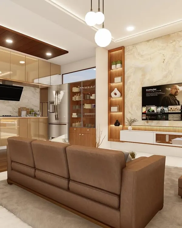 This is how I imagine modern living. This 3D render shows an open-concept space in Mysore where the living room, dining area, and kitchen flow together, creating a home that's perfect for both family time and entertaining.