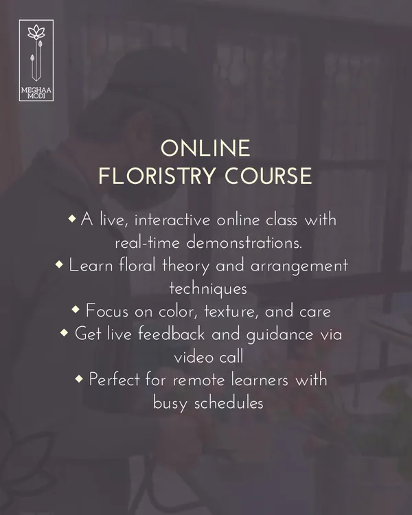 My online floristry course is a live, interactive class with real-time demos. You'll learn floral theory and get live feedback, perfect for remote learners with busy schedules.