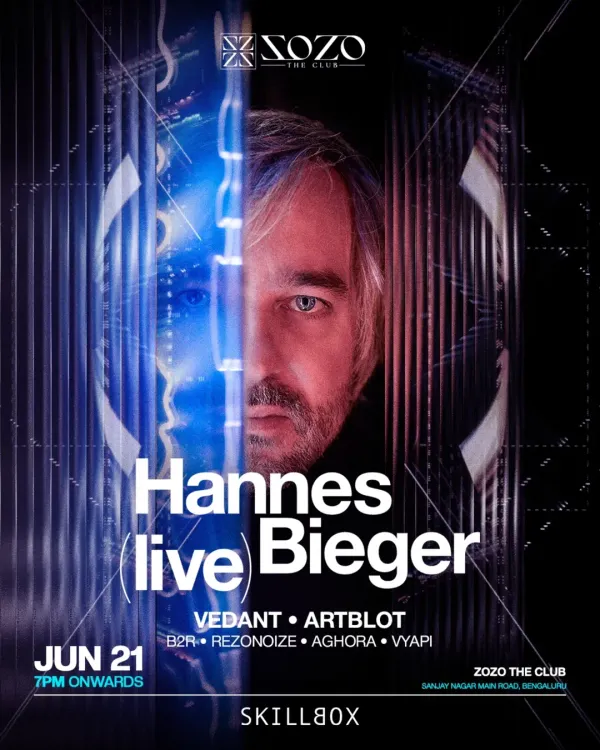 The main flyer for the night with Berlin's Hannes Bieger at Zozo The Club. A night dedicated to raw, analog techno.