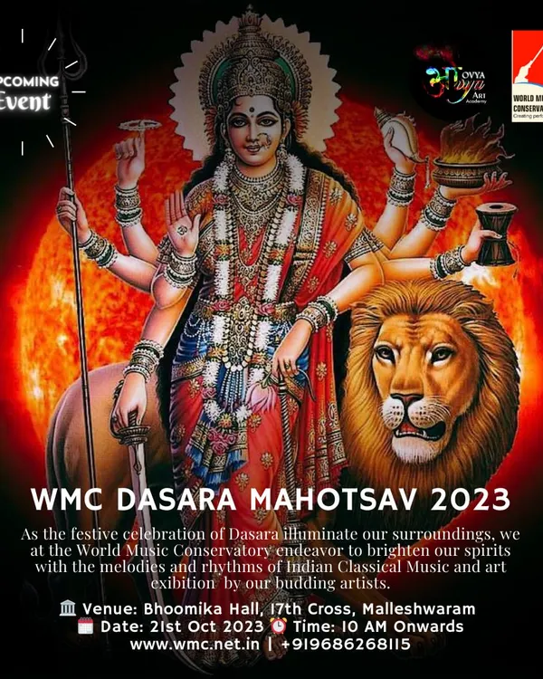 The official invitation to our WMC Dasara Mahotsav, an event where we celebrate the festival with melodies and rhythms from our budding artists.