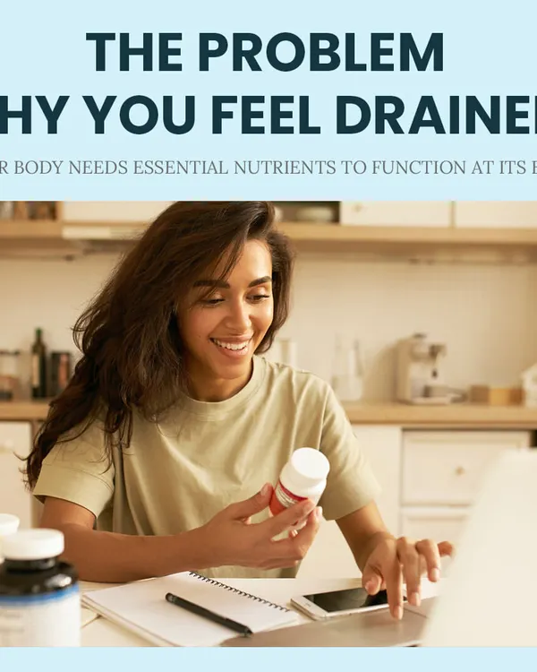 Feeling drained is often a sign that your body needs essential nutrients. This graphic explains the problem of nutrient deficiency and how it can affect your energy and skin.