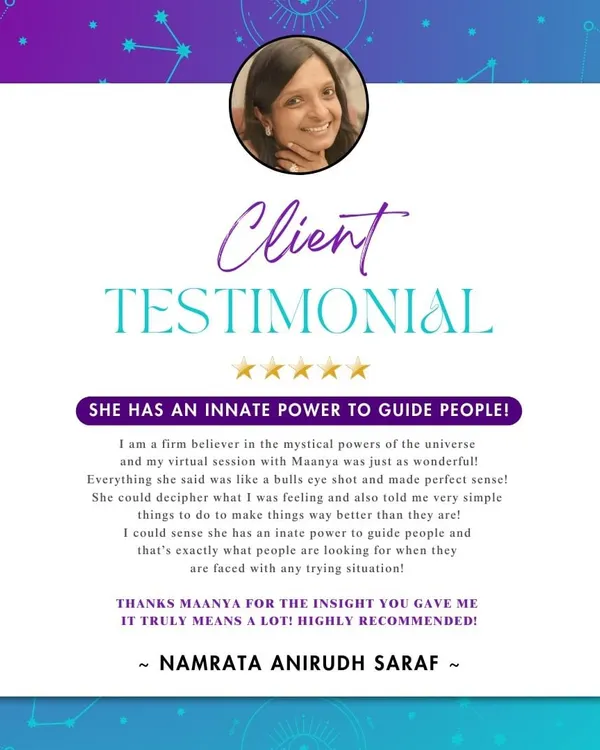 This testimonial from a happy client highlights the core of my work: providing clear, accurate guidance that makes a real difference. Hearing about her positive experience shows the innate power of tarot to bring clarity to any situation.