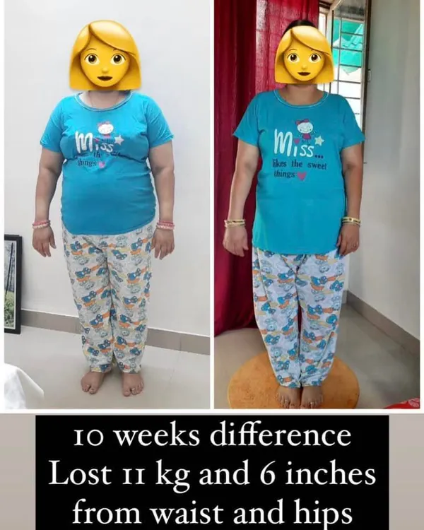 In just 10 weeks, this client lost 11 kg and 6 inches from her waist and hips. This was achieved through a balanced diet and consistent habits, proving that sustainable weight loss is possible.